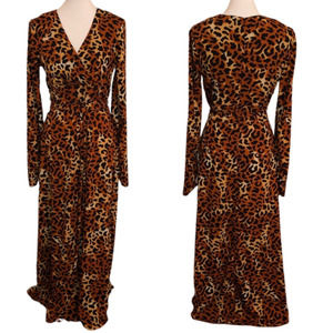 W118 by Walter Baker Orange Leopard Print Long Sleeve V-Neck Maxi Dress Sz M NWT